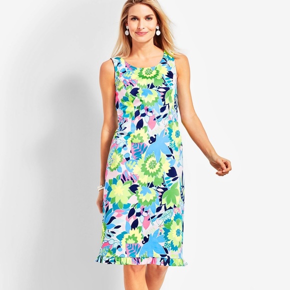 TALBOTS 16W 16 Island Floral Sateen Sheath Dress • Pastel Tropical Midi - Picture 10 of 12